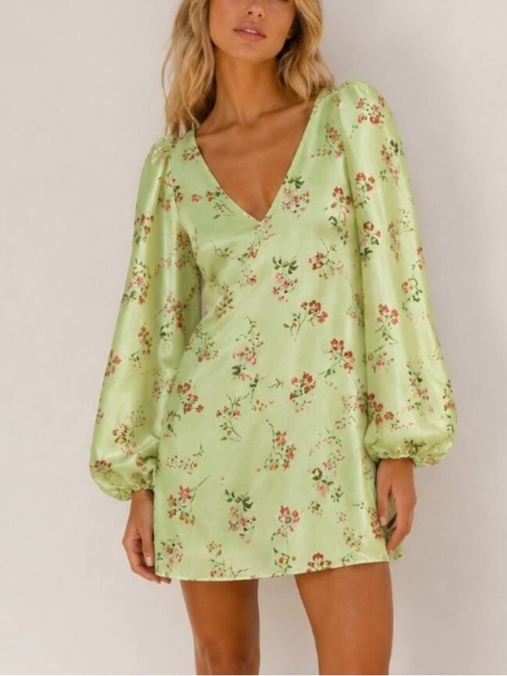 New! BHLDN Light Green Samantha Long-Sleeve Organza Mini Dress Small 8548